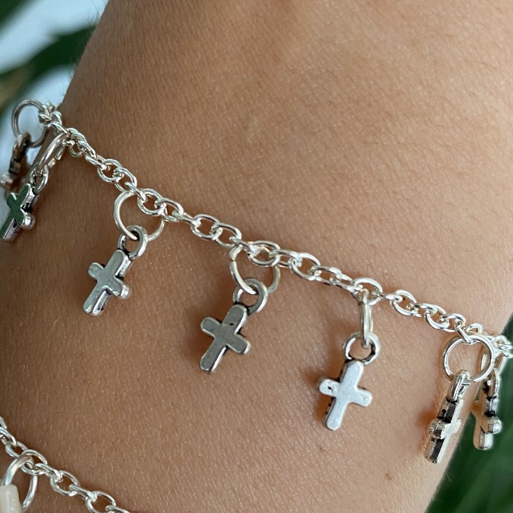 cross bracelet with aged silver